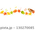 落ち葉と紅葉と鳥と音符を組み合わせたイラスト 130270085