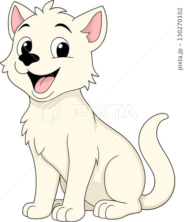 Cute Cartoon White Dog Sitting and Smiling 130270102