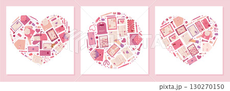 Heart mail concept in flat shape. Envelope, card, letter and message blend with love, postbox and gift. Graphic style combines romantic correspondence, stationery theme, perfect for valentine Heart mail concept in flat shape. Envelope, card, letter and message blend with love, postbox and gift. Graphic style combines romantic correspondence, stationery theme, perfect for valentine 130270150