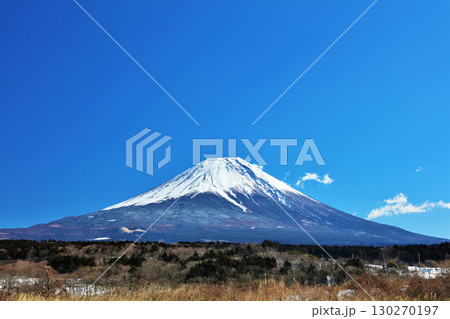 静岡県　朝霧高原からの青空と富士山 130270197
