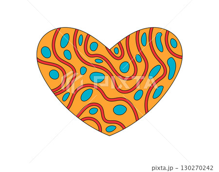 Groovy retro heart with abstract orange and blue pattern and funky swirl shape. Cartoon style forms create a playful y2k groovy element vibe, perfect for modern trendy art projects. Groovy retro heart with abstract orange and blue pattern and funky swirl shape. Cartoon style forms create a playful y2k groovy element vibe, perfect for modern trendy art projects. 130270242