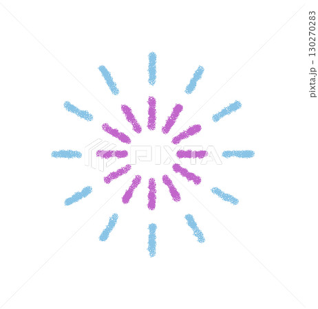 Circle pastel firework element with crayon spark and starburst pattern. Festive burst in a creative celebration style illustration for holiday and party decor. 130270283