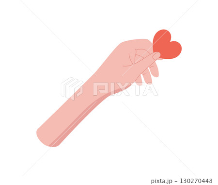 Flat hand holding a heart symbol. Gesture showing love and care, aid and charity themes. Representation of giving help, colorful abstract design for nonprofit organizations. 130270448