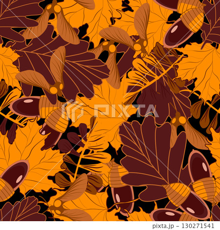 Autumn leaves and acorns seamless botanical pattern vector illustration	 130271541