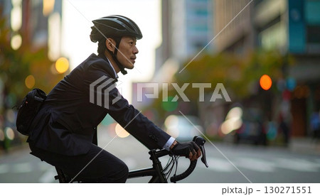 ロードバイクでサイクリングする男性 130271551