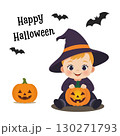 ハロウィンで魔女の仮装をした子供のイラスト 130271793