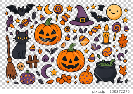 Cute hand-drawn illustrations with Halloween motifs 130272276