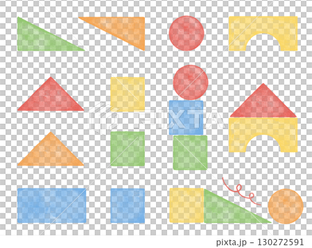 水彩と色鉛筆で描いたかわいい積み木のイラストセット 水彩と色鉛筆で描いたかわいい積み木のイラストセット 130272591