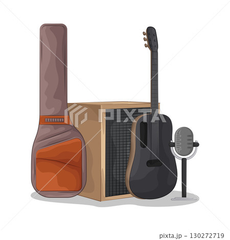 Illustration of Guitar And Microphone 130272719