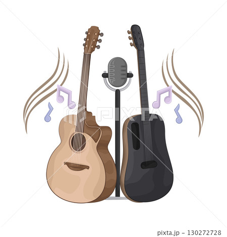 Illustration of Two Guitars And Microphone  130272728