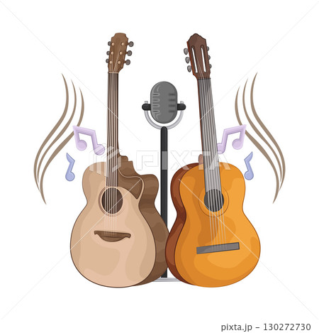 Illustration of Two Guitars And Microphone  130272730