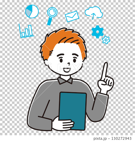 タブレットを見ながら指差しする男性のイラスト ビジネスアイコン タブレットを見ながら指差しする男性のイラスト ビジネスアイコン 130272943
