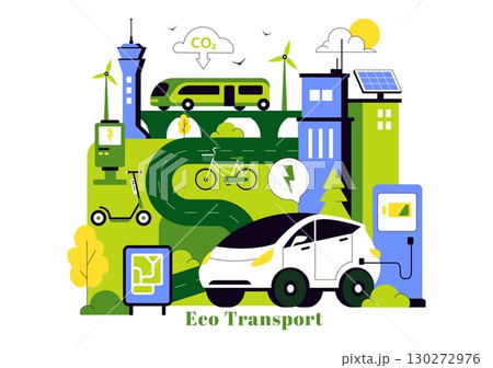 Eco Friendly Transportation Illustration featuring the Combination of Multiple Travel Modes for Efficiency in Urban Transport Methods in a Background 130272976