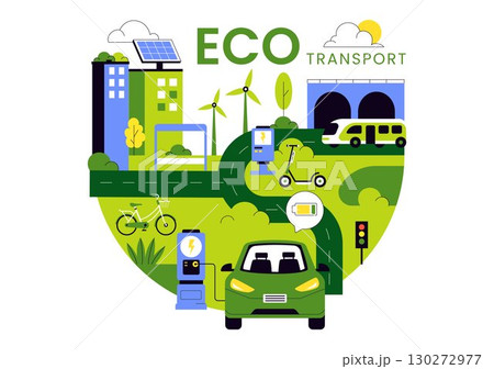 Eco Friendly Transportation Illustration featuring the Combination of Multiple Travel Modes for Efficiency in Urban Transport Methods in a Background 130272977