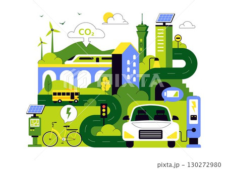 Eco Friendly Transportation Illustration featuring the Combination of Multiple Travel Modes for Efficiency in Urban Transport Methods in a Background 130272980