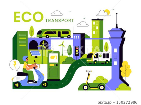 Eco Friendly Transportation Illustration featuring the Combination of Multiple Travel Modes for Efficiency in Urban Transport Methods in a Background 130272986