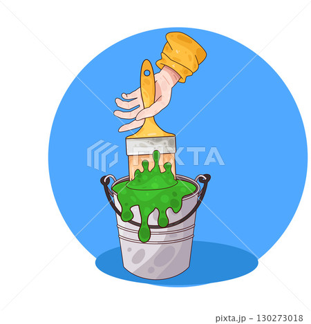 illustration of dipping paint brush into paint bucket illustration of dipping paint brush into paint bucket 130273018