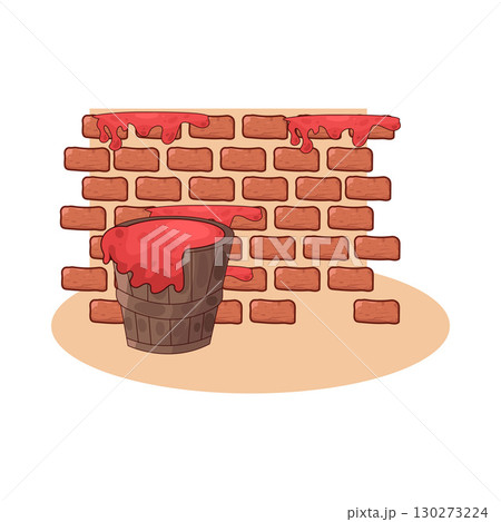 illustration of paint bucket placed in front of brick wall illustration of paint bucket placed in front of brick wall 130273224