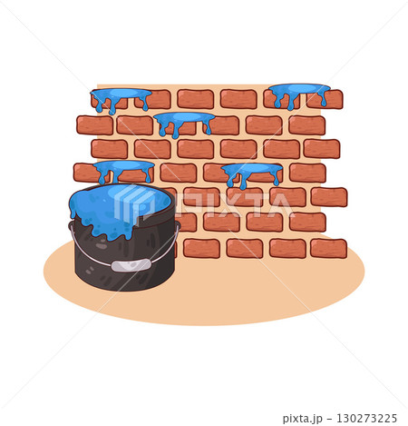 illustration of paint bucket placed in front of brick wall illustration of paint bucket placed in front of brick wall 130273225