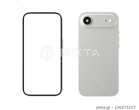 Mockup of stylish smartphone model with dual camera and empty screen. 3D render illustration 130273257