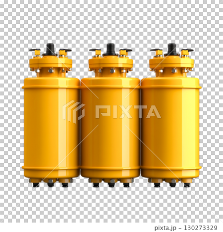 Bright Yellow Industrial Cylinders for Storage and Pressure Applications in a Workshop 130273329