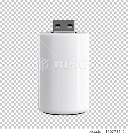 White cylindrical USB flash drive with metallic connector for digital data storage and transfer White cylindrical USB flash drive with metallic connector for digital data storage and transfer 130273342