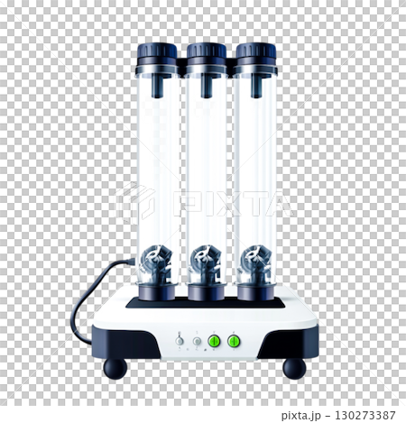 Modern Lab Equipment with Three Clear Test Tubes and Control Panel for Science Experiments Modern Lab Equipment with Three Clear Test Tubes and Control Panel for Science Experiments 130273387