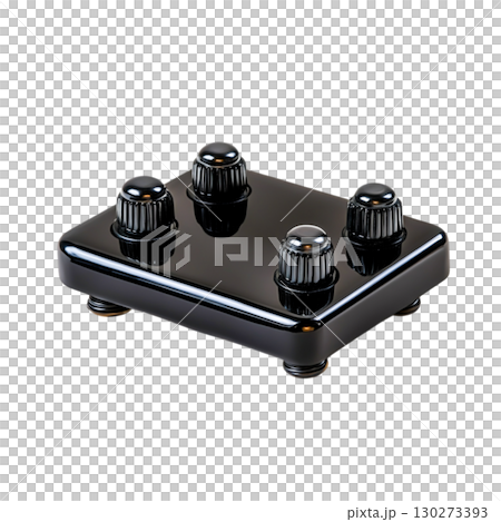Black electronic device on a white background with knobs and polished finish 130273393
