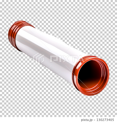 Long White Pipe with Orange Ends Isolated on a White Background for Industrial Use 130273405
