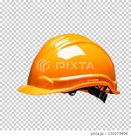 Bright Orange Safety Helmet for Construction or Industrial Use on White Background 130273406