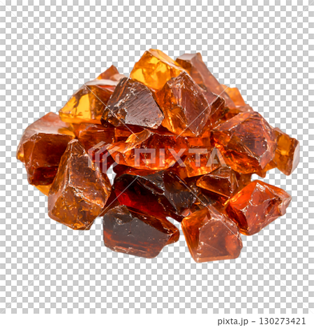 Amber Gemstones in Various Shapes and Sizes Piled Together on a White Background 130273421