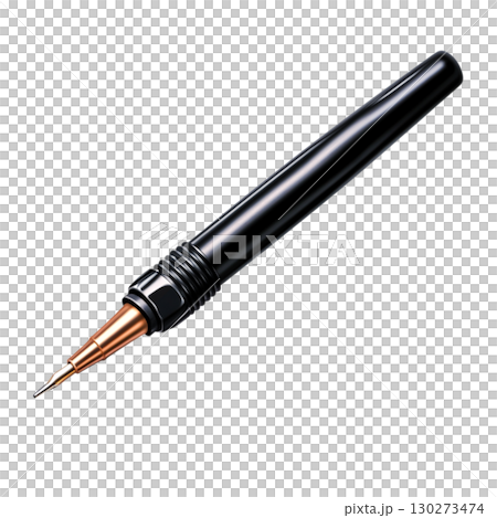 Elegant Black Fountain Pen with Copper Nib on White Background for Writing and Calligraphy 130273474