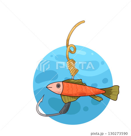 illustration of fishing hook with lure 130273590