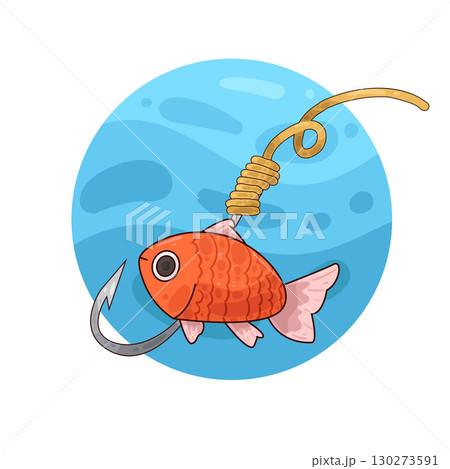illustration of fish caught on a fishing hook 130273591