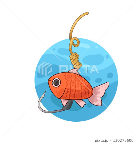 illustration of fish caught on a fishing hook illustration of fish caught on a fishing hook 130273600