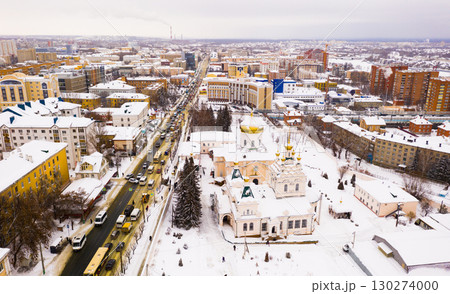 Aerial view of Holy Trinity Convent of Penza on winter day 130274000