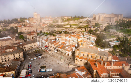 Aerial photo of foggy Trujillo, Province of Caceres, Spain 130274033