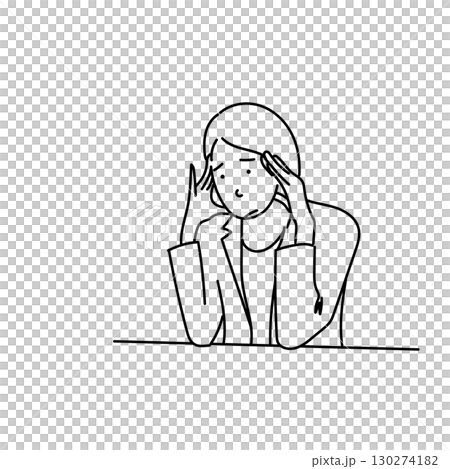 Stock Illustration: Line drawing vector of a woman holding her head | Worries, stress, business Stock Illustration: Line drawing vector of a woman holding her head | Worries, stress, business 130274182