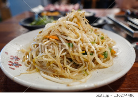 Stir-Fried Bean Sprouts with Vegetables, Korean Side Dish Stir-Fried Bean Sprouts with Vegetables, Korean Side Dish 130274496