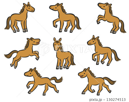 手描き風の馬のイラストセット 130274513
