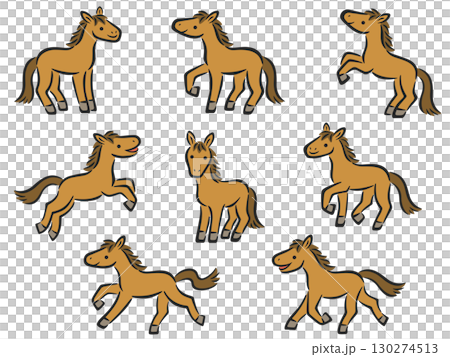 手描き風の馬のイラストセット 130274513