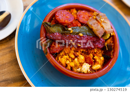 Migas with fish and vegetables. spanish cuisine 130274519