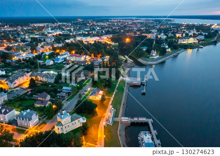 Aerial view of Russian town of Uglich on Volga in summer evening 130274623