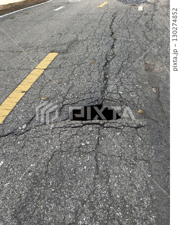 The road used for jogging in the park is damaged. The road used for jogging in the park is damaged. 130274852