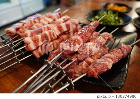 Grilled Lamb Skewers on a BBQ Grill Grilled Lamb Skewers on a BBQ Grill 130274980