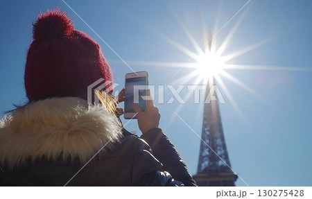 Parisian Winter Day: Capturing the Eiffel Tower with a Smartphon 130275428