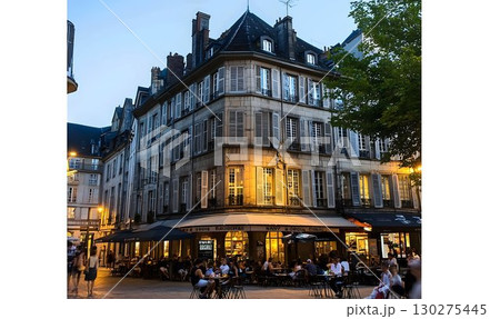 Evening Gathering at a French Bistro Underneath a Historic Build Evening Gathering at a French Bistro Underneath a Historic Build 130275445