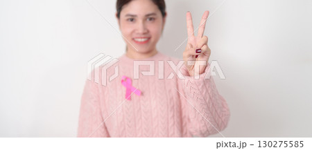 Pink October Breast Cancer Awareness month concept, woman with pink Ribbon for May Women Health, August World Breastfeeding week, Nursing Mothers, Pregnancy and Infant Loss Remembrance, Stillbirth 130275585