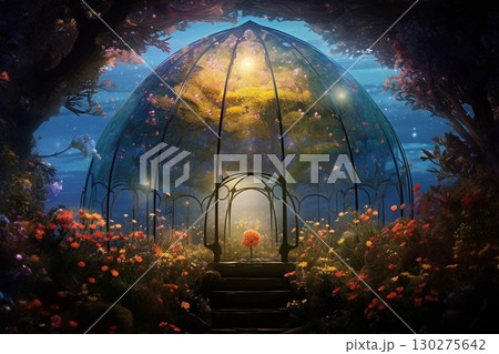 花々に囲まれた光のドームの 幻想的な光と闇 花々に囲まれた光のドームの 幻想的な光と闇 130275642