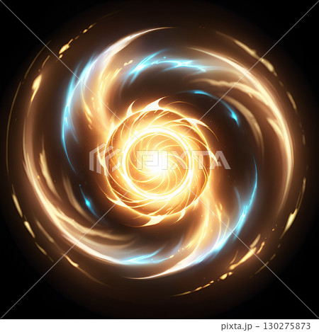 Dynamic swirling vortex of golden light and electric blue energy creates a powerful, mesmerizing, abstract cosmic phenomenon Dynamic swirling vortex of golden light and electric blue energy creates a powerful, mesmerizing, abstract cosmic phenomenon 130275873